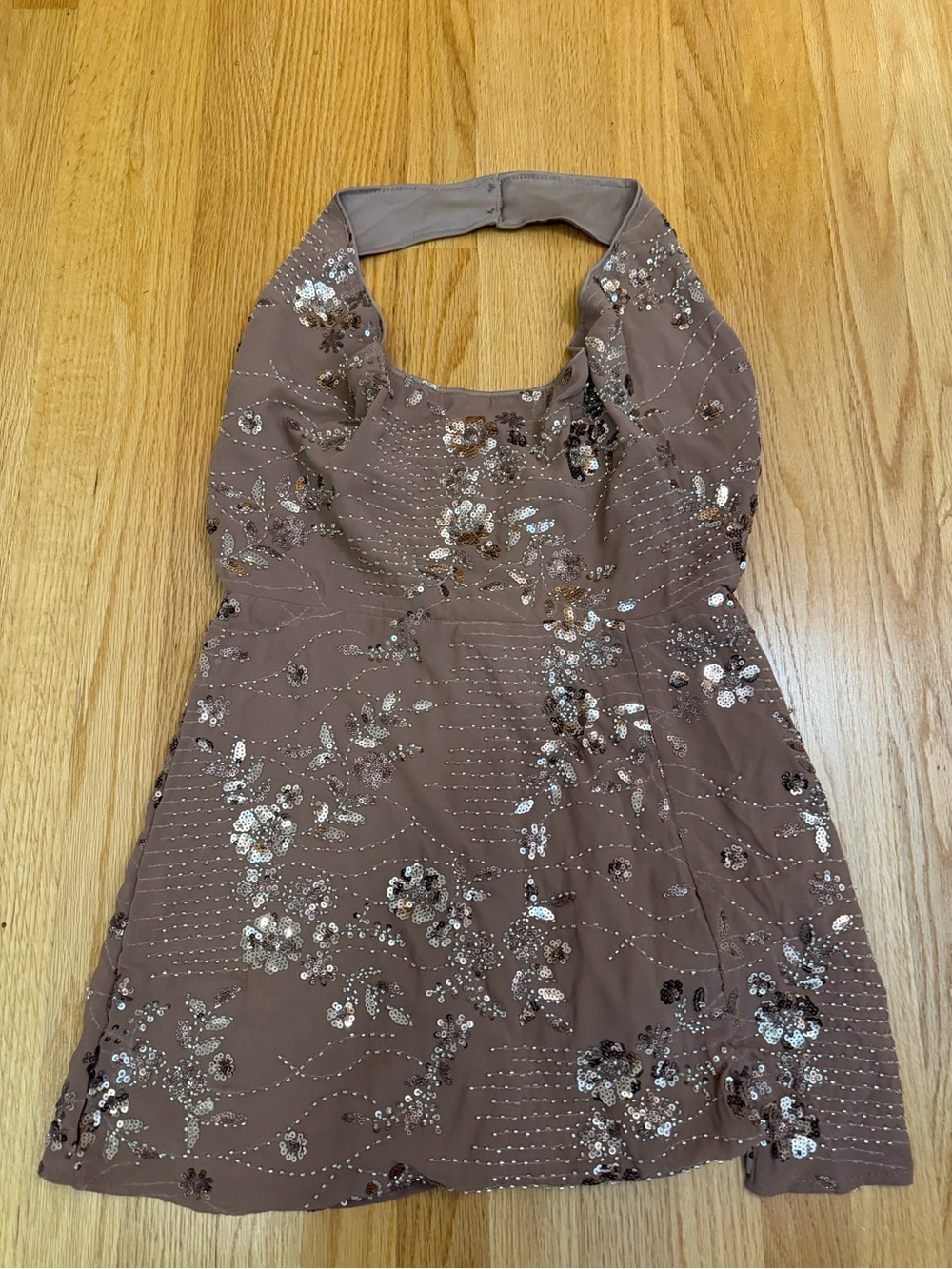 SHEIN Taupe One-Shoulder Sequin Floral Mini Dress NEW Never worn!